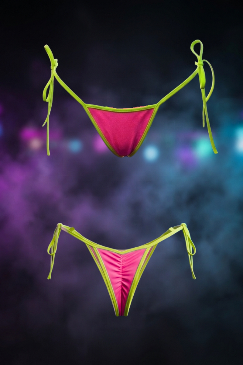 Fluorescent Side Tie T-Back Thong Bikini Bottom